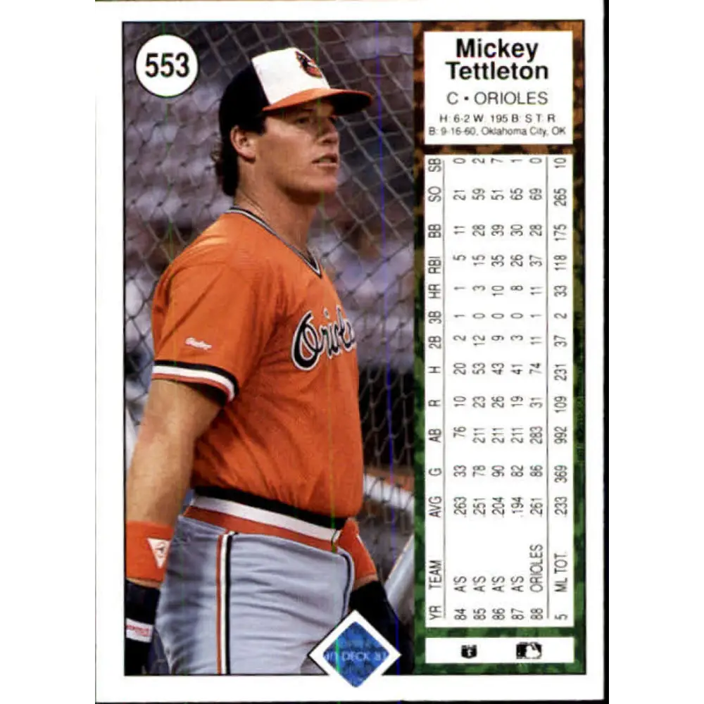 1989 Upper Deck #553 Mickey Tettleton NM-MT Baltimore Orioles Baseball Card Image 2