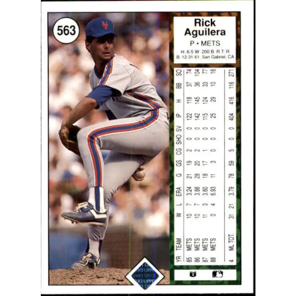 1989 Upper Deck #563 Rick Aguilera NM-MT New York Mets Baseball Card Image 2