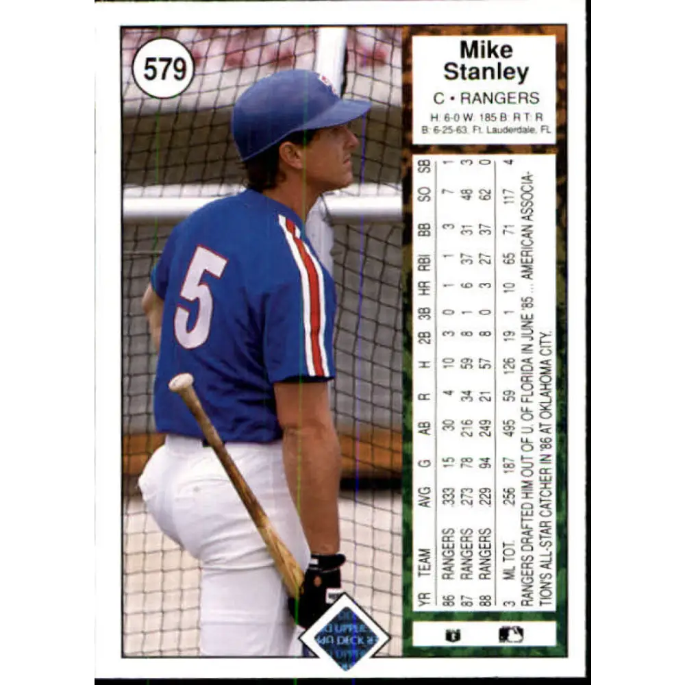 1989 Upper Deck #579 Mike Stanley NM-MT Texas Rangers Baseball Card Image 2
