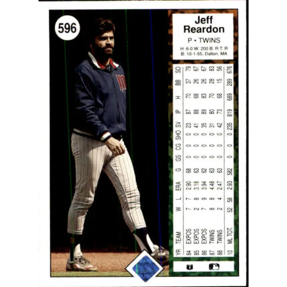 1989 Upper Deck #596 Jeff Reardon NM-MT Minnesota Twins Baseball Card Image 2