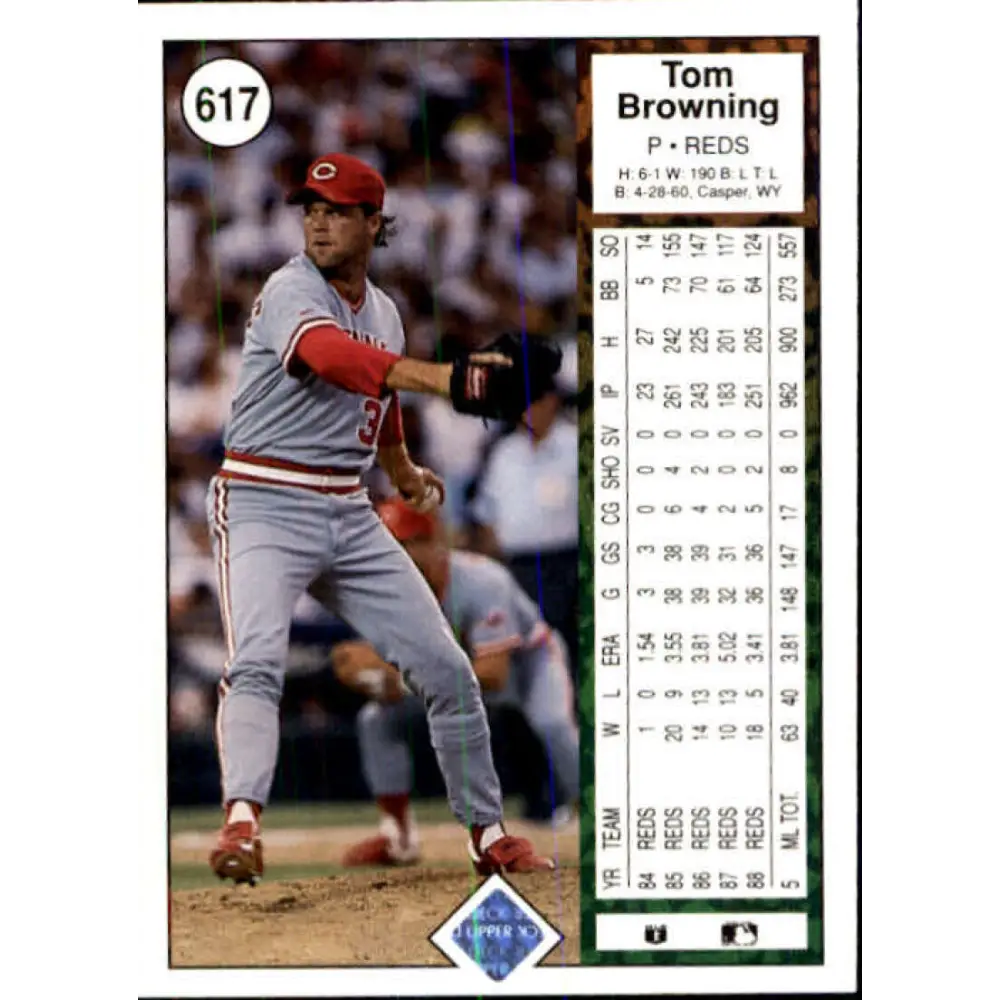 1989 Upper Deck #617 Tom Browning NM-MT Cincinnati Reds Baseball Card Image 2