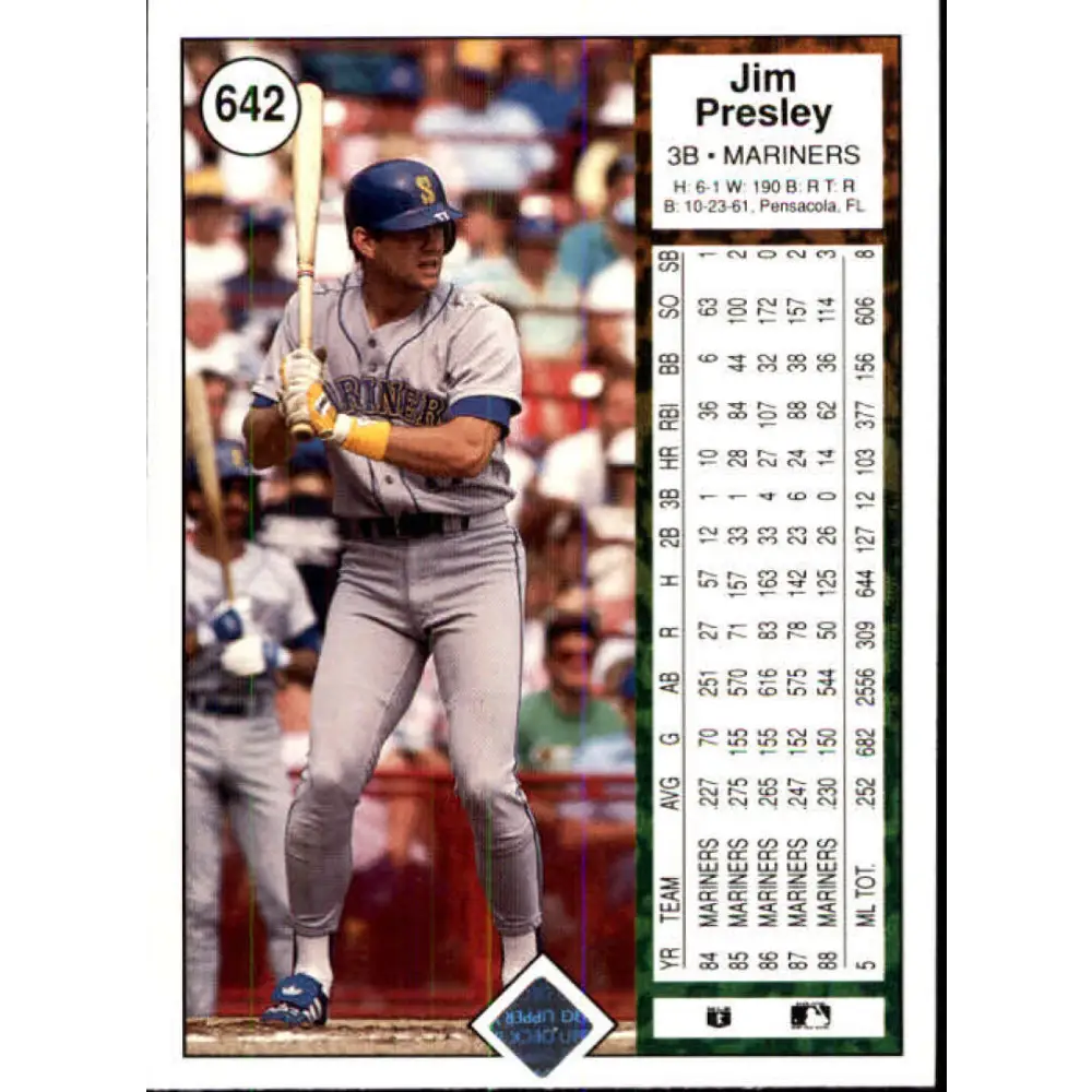 1989 Upper Deck #642 Jim Presley NM-MT Seattle Mariners Baseball Card Image 2