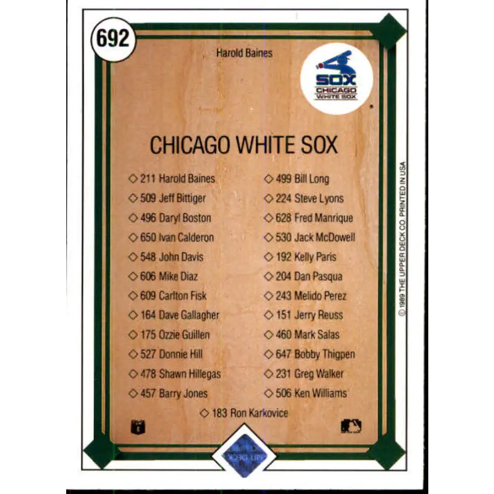 1989 Upper Deck #692 Harold Baines TC NM-MT Chicago White Sox Baseball Card Image 2
