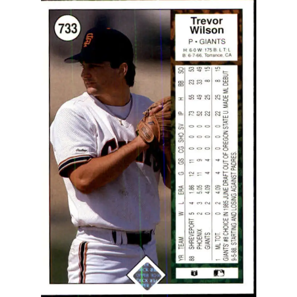 1989 Upper Deck #733 Trevor Wilson NM-MT RC Rookie San Francisco Giants Baseball Card Image 2
