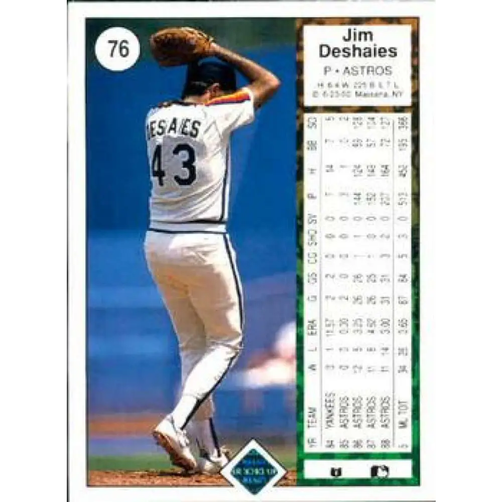 1989 Upper Deck #76 Jim Deshaies NM-MT Houston Astros Baseball Card Image 2