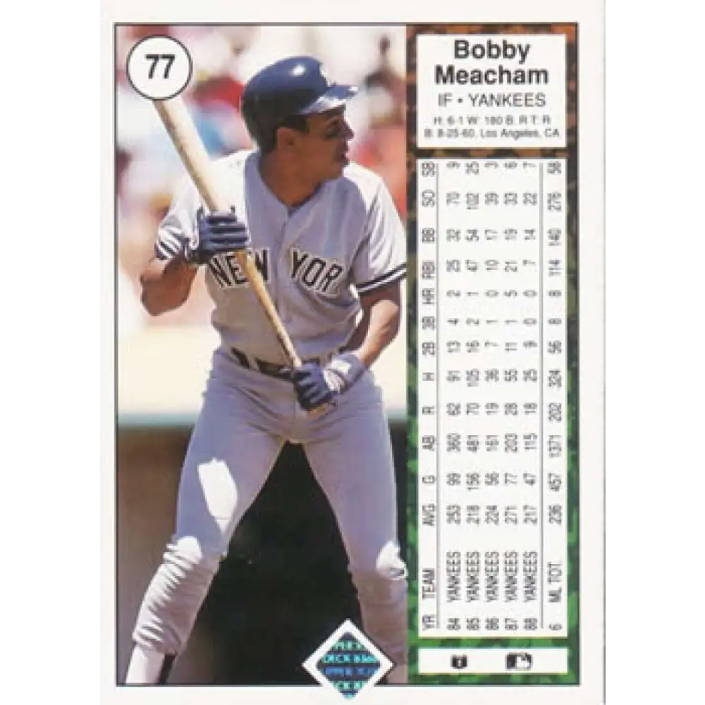 1989 Upper Deck #77 Bobby Meacham NM-MT New York Yankees Baseball Card Image 2