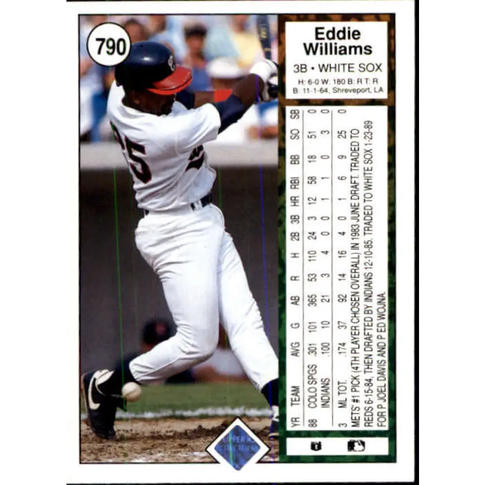 1989 Upper Deck #790 Eddie Williams NM-MT Chicago White Sox Baseball Card Image 2