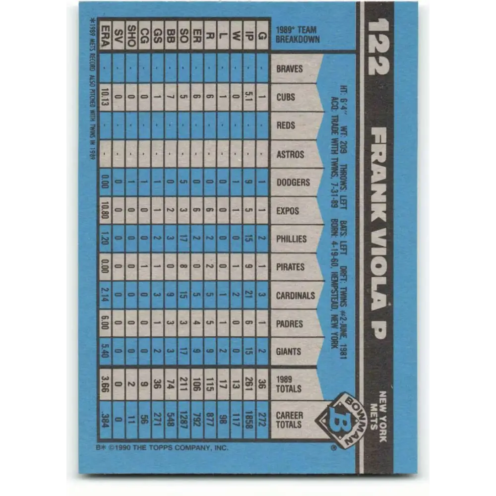 1990 Bowman #122 Frank Viola NM-MT New York Mets Baseball Card  Image 2