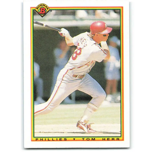 1990 Bowman #159 Tom Herr NM-MT Philadelphia Phillies Baseball Card  Image 1