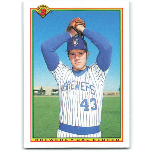 1990 Bowman #387 Cal Eldred NM-MT RC Rookie Milwaukee Brewers Baseball Card  Image 1