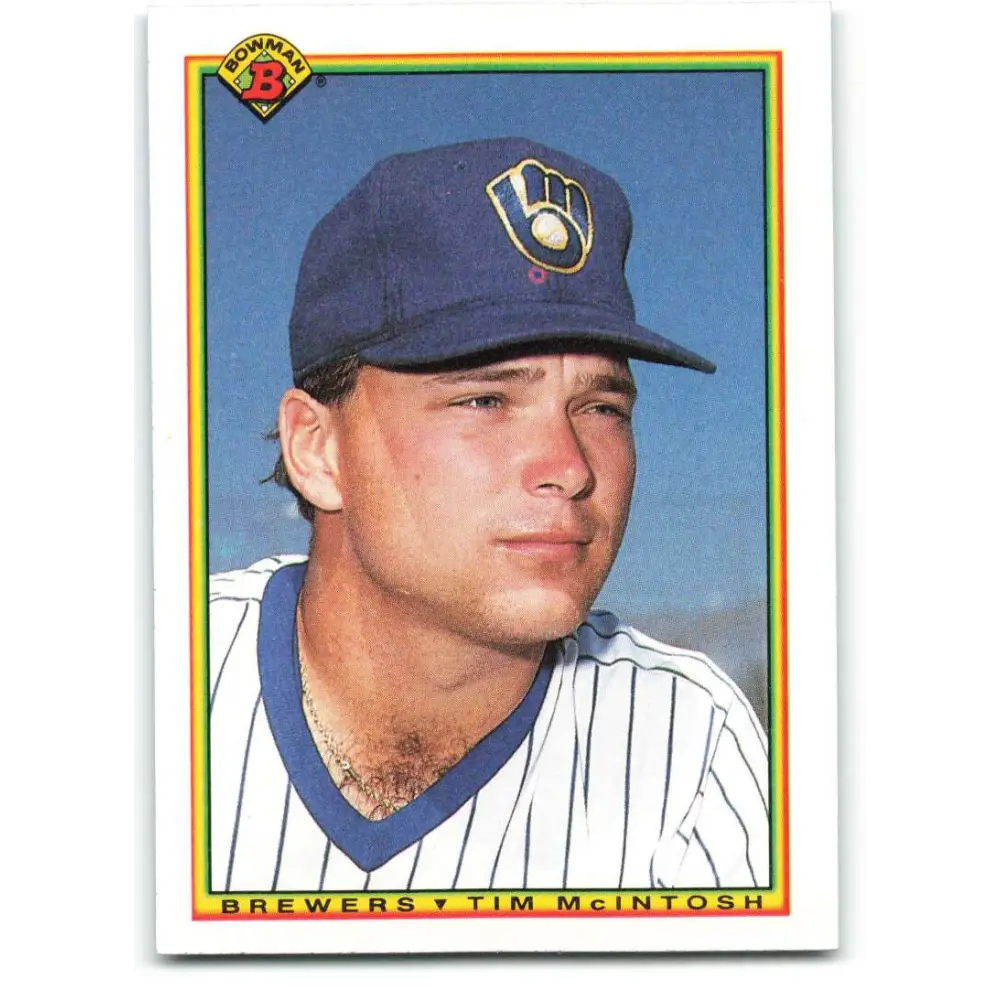 1990 Bowman #394 Tim McIntosh NM-MT RC Rookie Milwaukee Brewers Baseball Card  Image 1