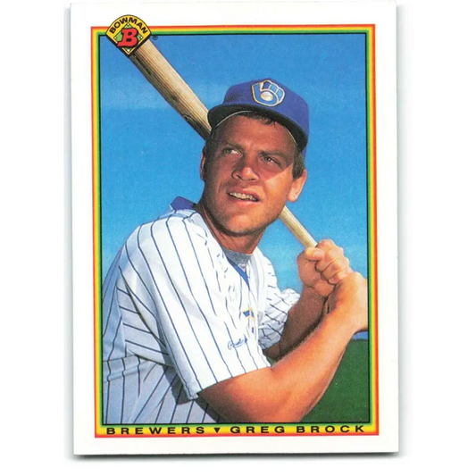1990 Bowman #395 Greg Brock NM-MT Milwaukee Brewers Baseball Card  Image 1