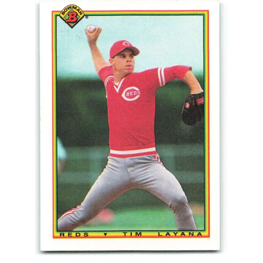 1990 Bowman #41 Tim Layana NM-MT RC Rookie Cincinnati Reds Baseball Card  Image 1