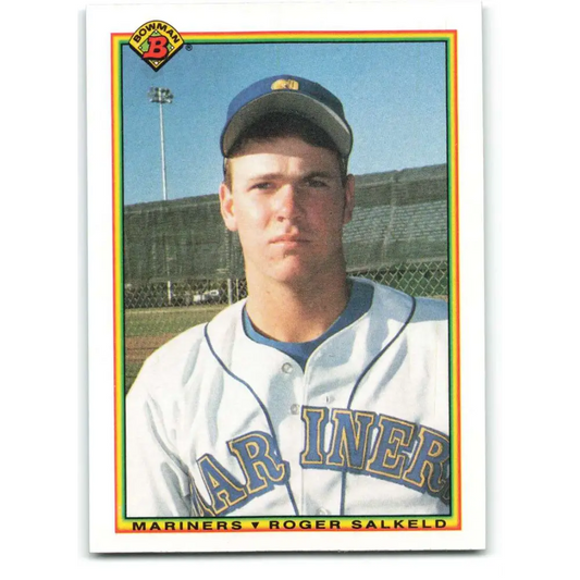1990 Bowman #465 Roger Salkeld NM-MT RC Rookie Seattle Mariners Baseball Card  Image 1
