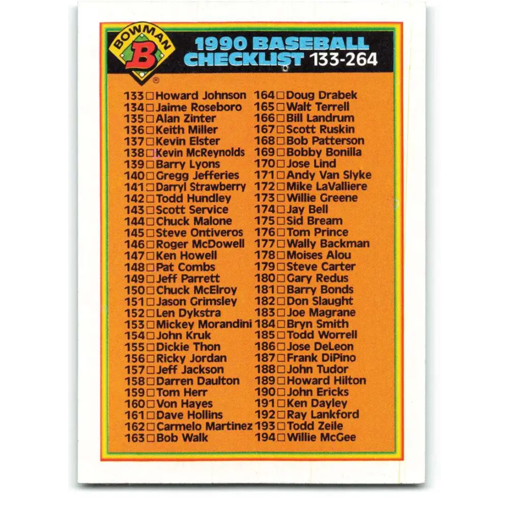 1990 Bowman #526 Checklist 133-264 NM-MT Checklist Baseball Card  Image 1