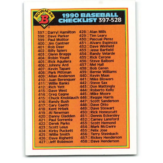 1990 Bowman #528 Checklist 397-528 NM-MT Checklist Baseball Card  Image 1