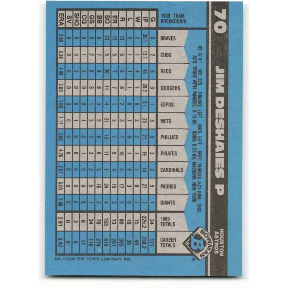 1990 Bowman #70 Jim Deshaies NM-MT Houston Astros Baseball Card  Image 2