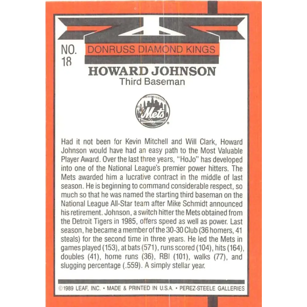 1990 Donruss #18 Howard Johnson DK VG-EX New York Mets Baseball Card Image 2
