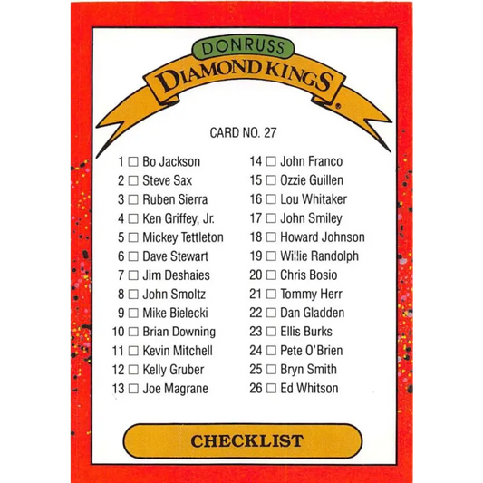1990 Donruss #27 Checklist DK VG-EX Various Baseball Card Image 1