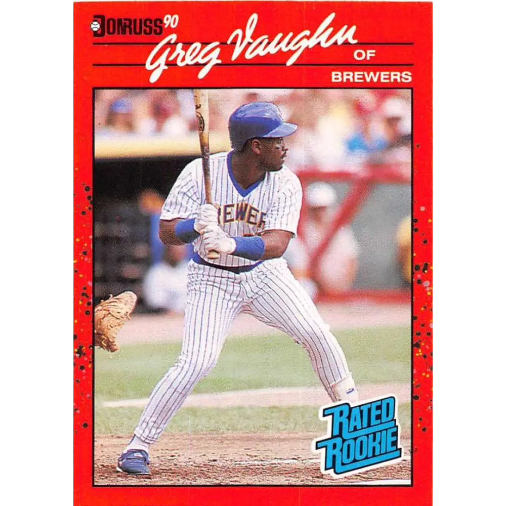 1990 Donruss #37 Greg Vaughn VG-EX Milwaukee Brewers Baseball Card Image 1