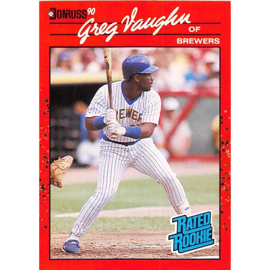 1990 Donruss #37 Greg Vaughn VG-EX Milwaukee Brewers Baseball Card Image 1