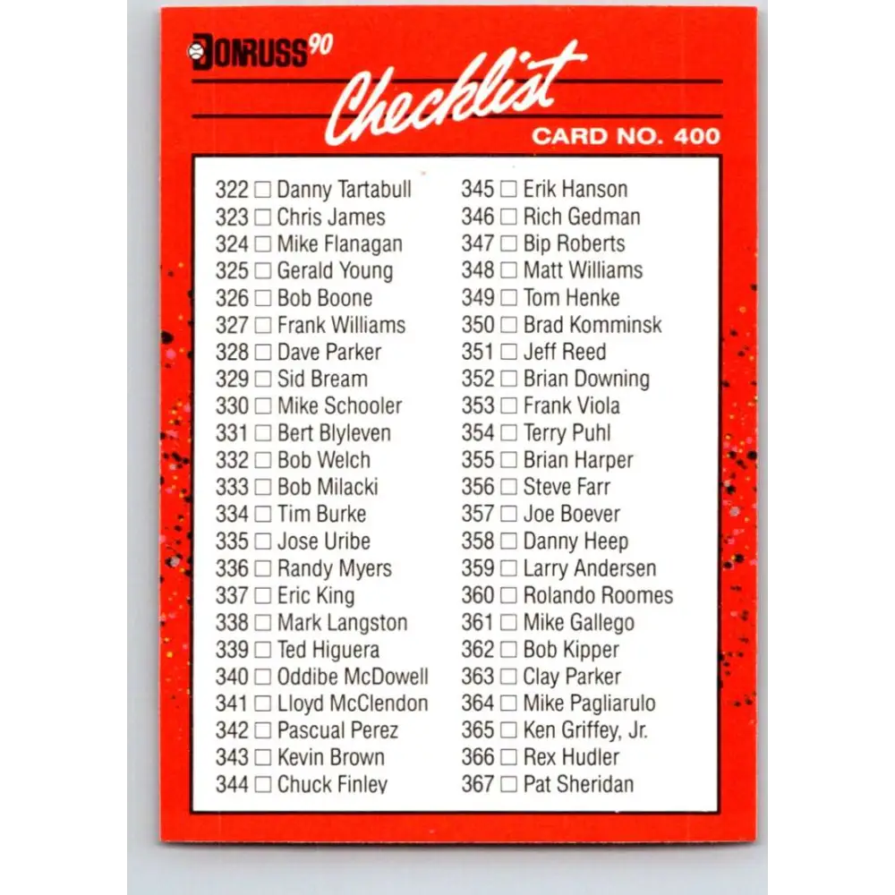 1990 Donruss #400a Checklist 334-435 VG-EX Various Baseball Card Image 1