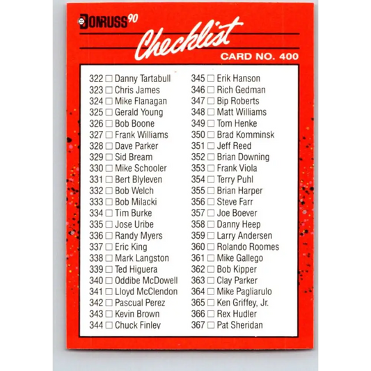 1990 Donruss #400a Checklist 334-435 VG-EX Various Baseball Card Image 1