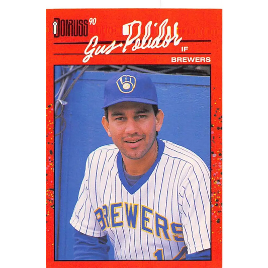 1990 Donruss #412 Gus Polidor VG-EX Milwaukee Brewers Baseball Card Image 1