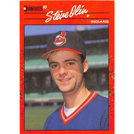 1990 Donruss #438 Steve Olin VG-EX RC Rookie Cleveland Indians Baseball Card Image 1