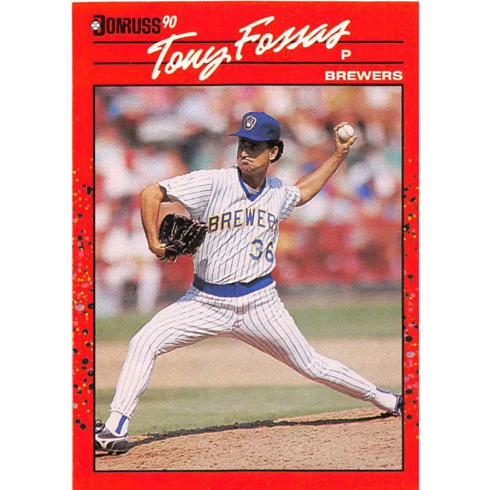 1990 Donruss #457 Tony Fossas VG-EX RC Rookie Milwaukee Brewers Baseball Card Image 1