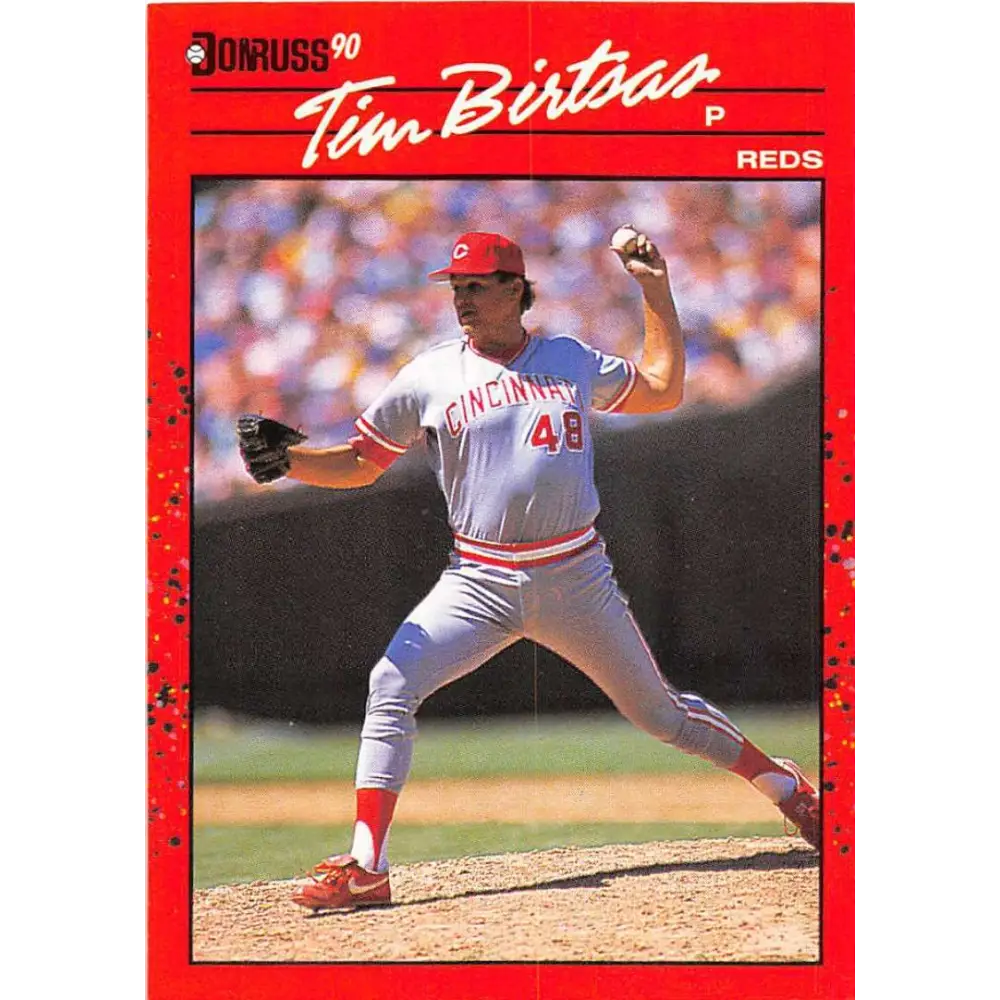 1990 Donruss #493 Tim Birtsas VG-EX Cincinnati Reds Baseball Card Image 1