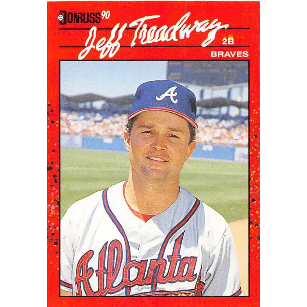 1990 Donruss #50 Jeff Treadway VG-EX Atlanta Braves Baseball Card Image 1