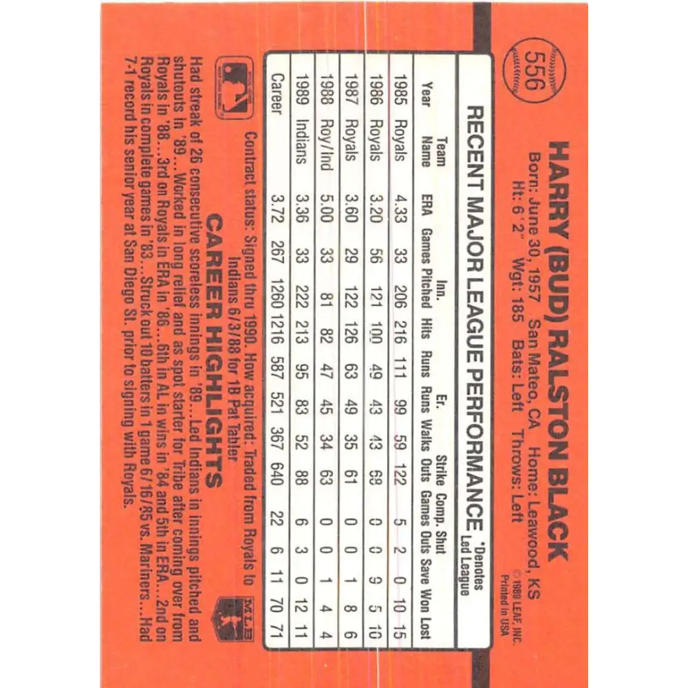 1990 Donruss #556 Bud Black VG-EX Cleveland Indians Baseball Card Image 2