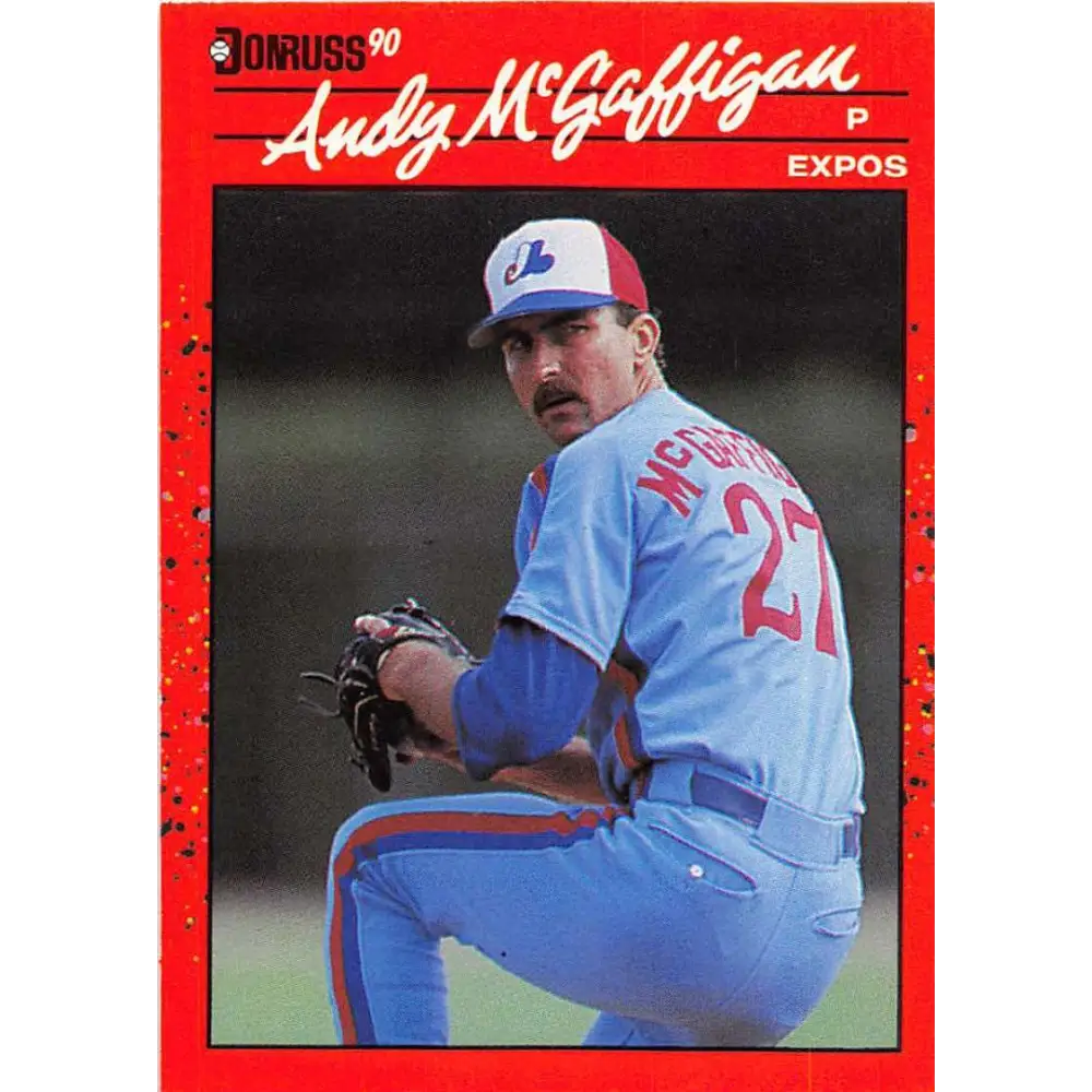 1990 Donruss #574 Andy McGaffigan VG-EX Montreal Expos Baseball Card Image 1