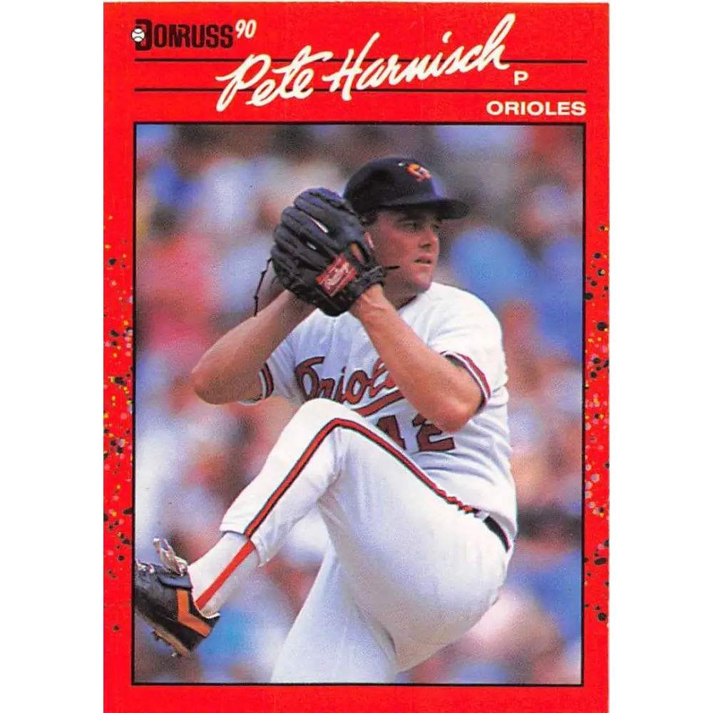 1990 Donruss #596 Pete Harnisch DP VG-EX Baltimore Orioles Baseball Card Image 1