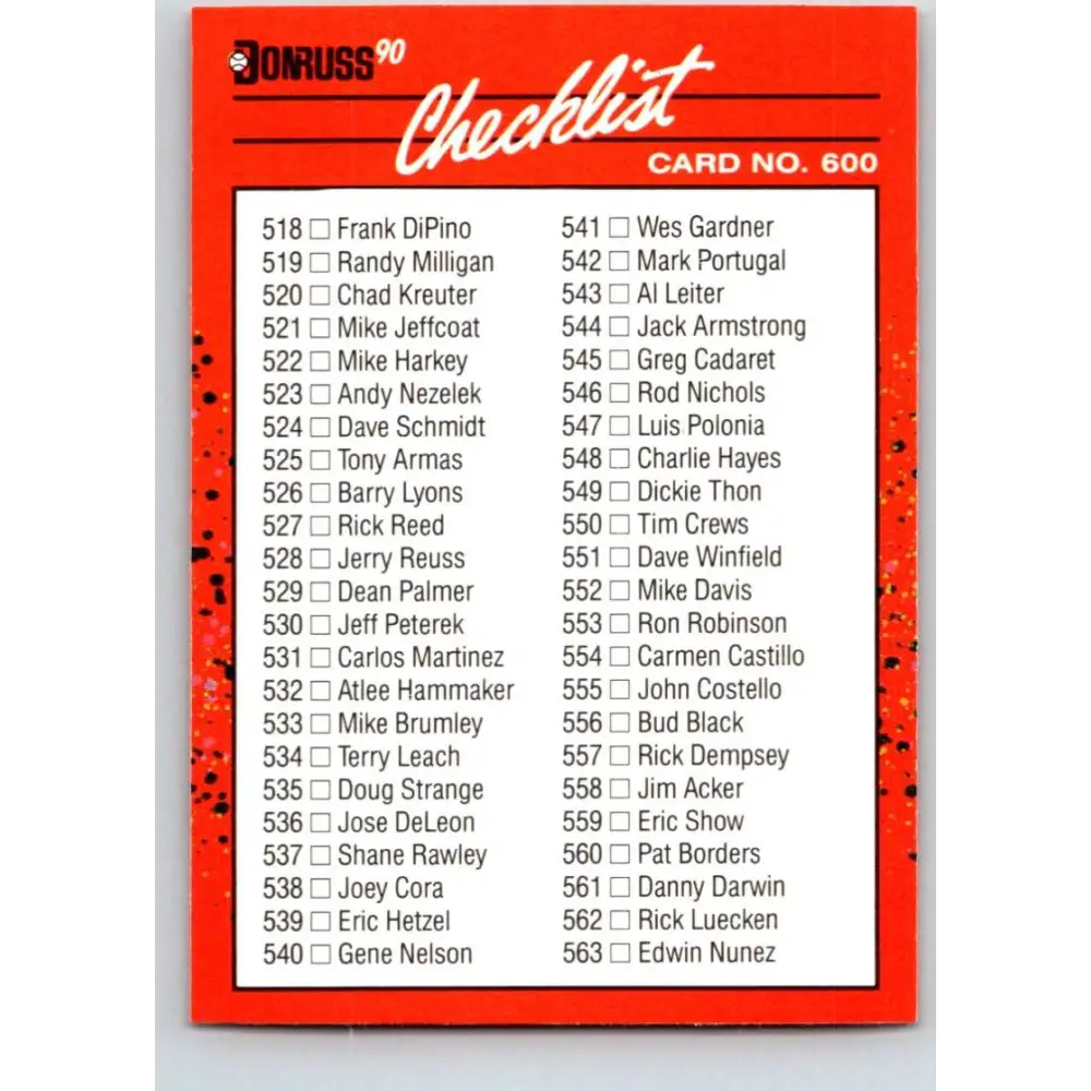 1990 Donruss #600a Checklist 538-639 VG-EX Various Baseball Card Image 1
