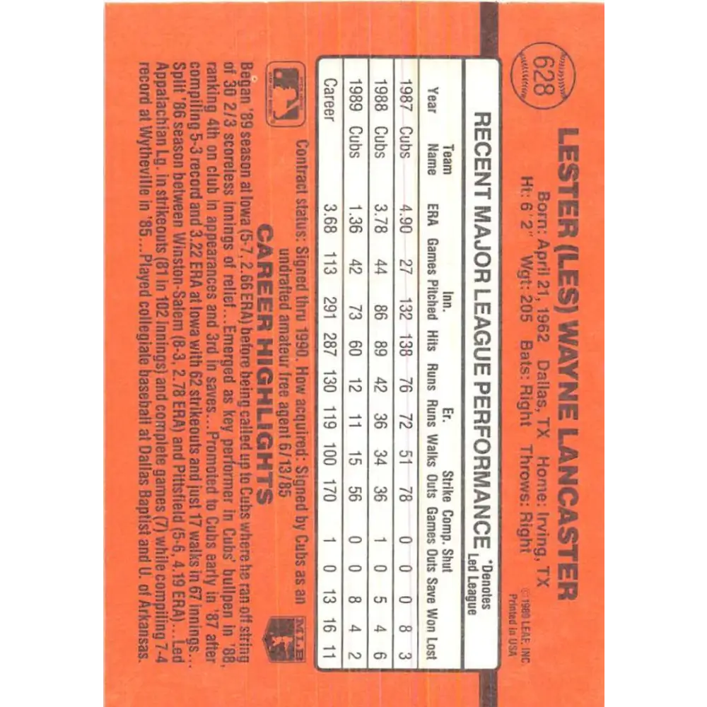 1990 Donruss #628 Les Lancaster DP VG-EX Chicago Cubs Baseball Card Image 2