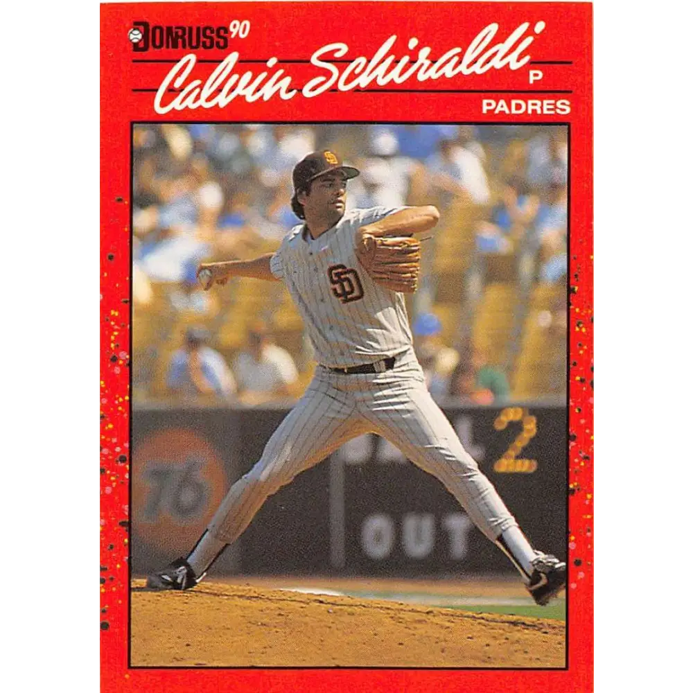 1990 Donruss #672 Calvin Schiraldi VG-EX San Diego Padres Baseball Card Image 1
