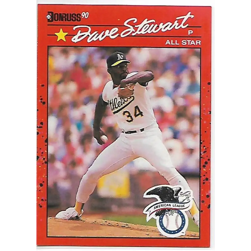 1990 Donruss #703b Dave Stewart COR AS VG-EX Oakland Athletics Baseball Card Image 1