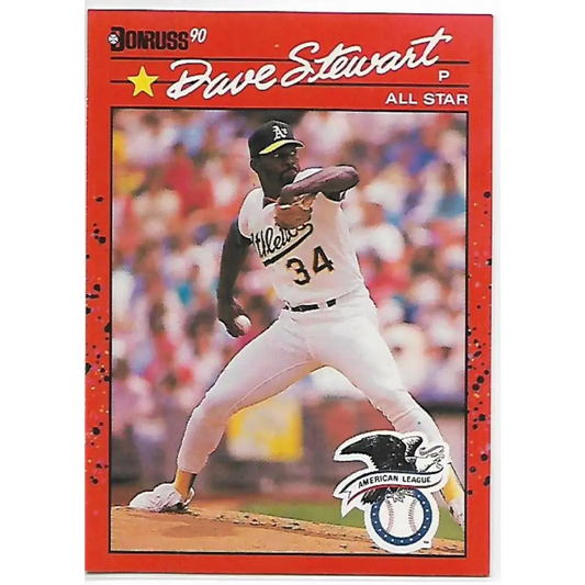 1990 Donruss #703b Dave Stewart COR AS VG-EX Oakland Athletics Baseball Card Image 1