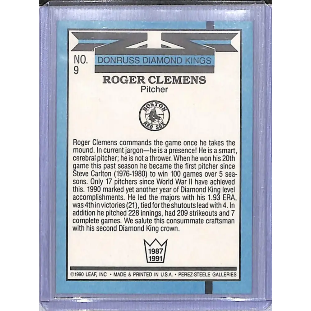 1990 Donruss Diamond Kings Error #9 Roger Clemens NM-MT Boston Red Sox  Image 2
