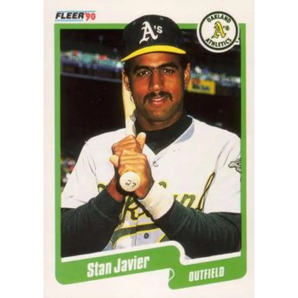 1990 Fleer #12 Stan Javier NM-MT Oakland Athletics Baseball Card Image 1