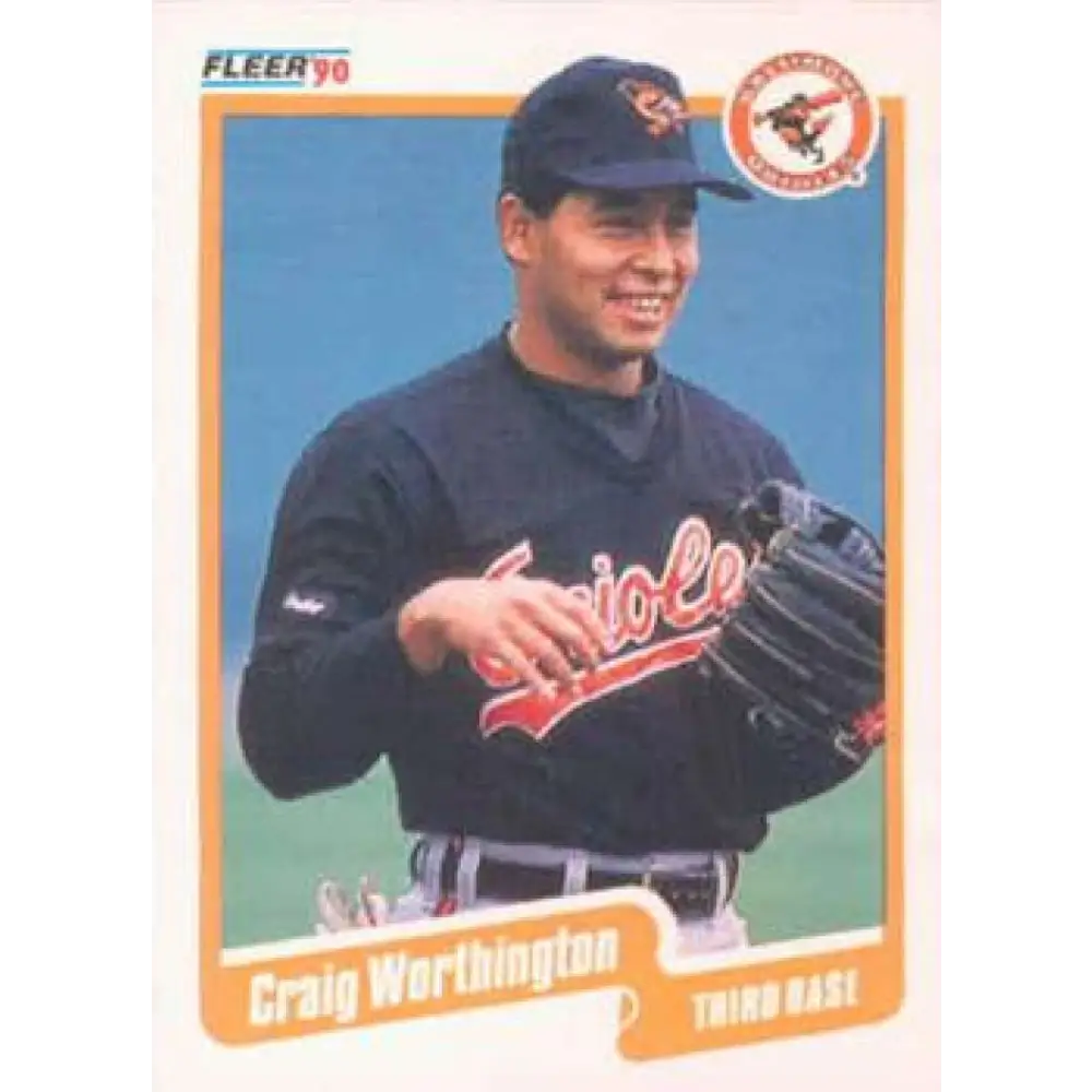 1990 Fleer #195 Craig Worthington NM-MT Baltimore Orioles Baseball Card Image 1