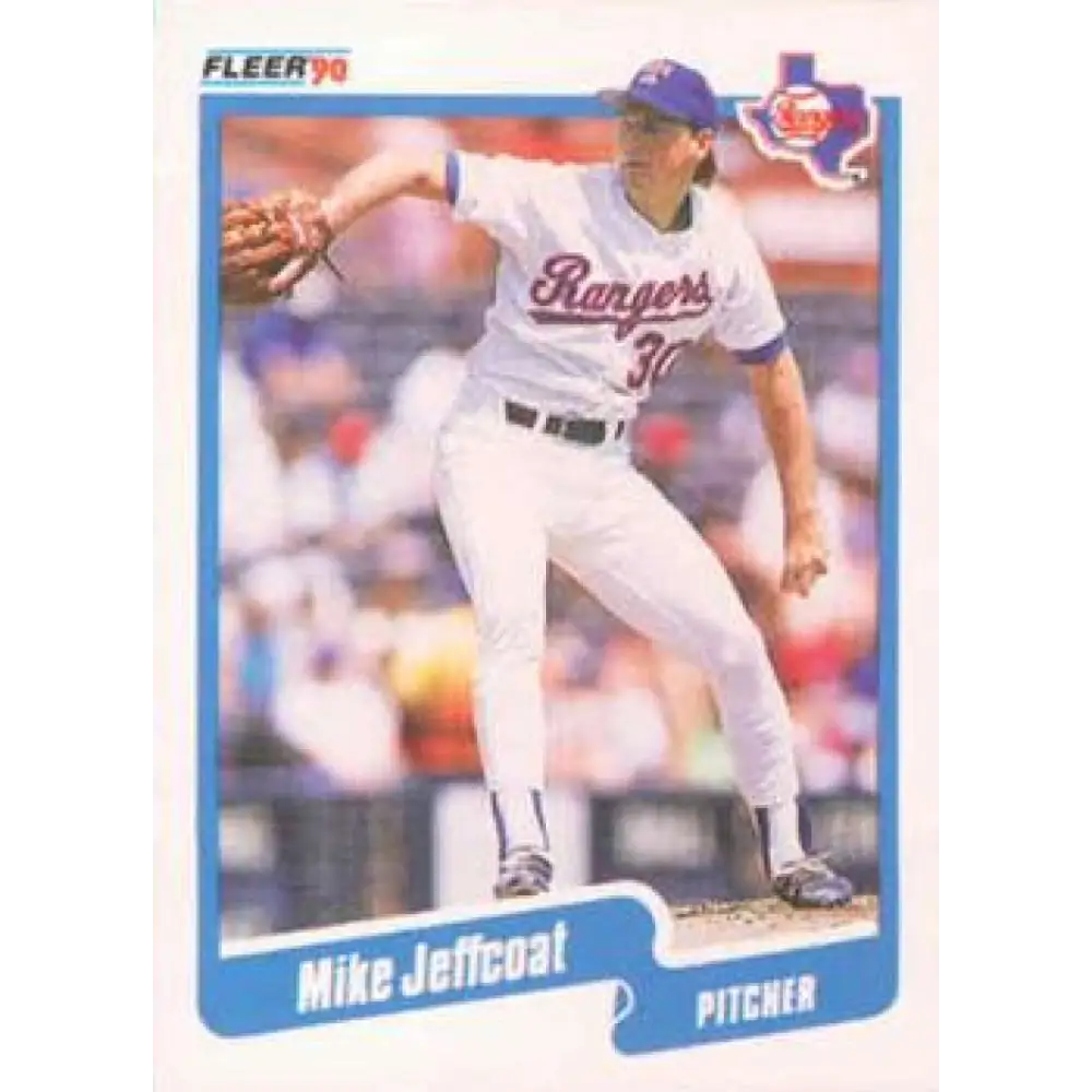 1990 Fleer #302 Mike Jeffcoat NM-MT Texas Rangers Baseball Card Image 1