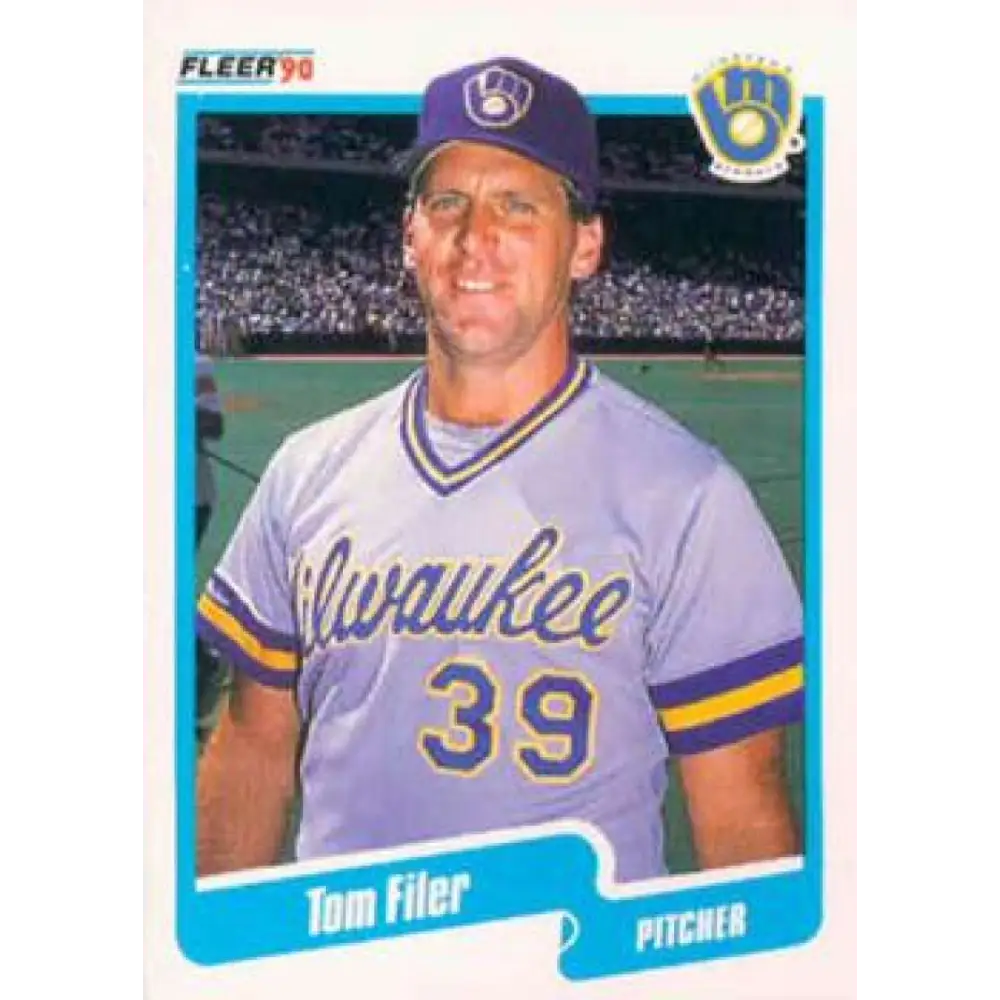 1990 Fleer #322 Tom Filer NM-MT Milwaukee Brewers Baseball Card Image 1