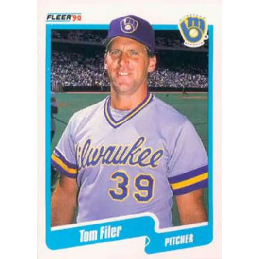 1990 Fleer #322 Tom Filer NM-MT Milwaukee Brewers Baseball Card Image 1