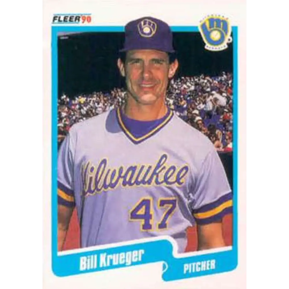 1990 Fleer #328 Bill Krueger UER NM-MT Milwaukee Brewers Baseball Card Image 1