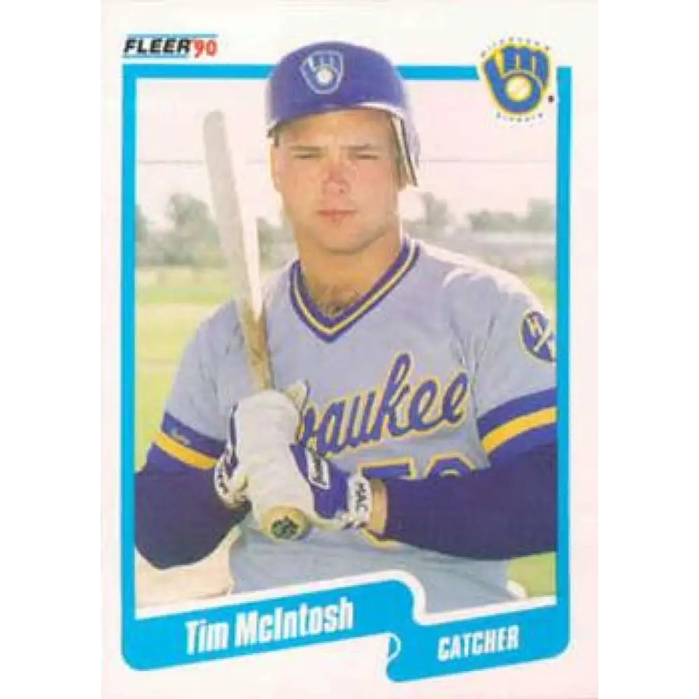 1990 Fleer #329 Tim McIntosh NM-MT RC Rookie Milwaukee Brewers Baseball Card Image 1
