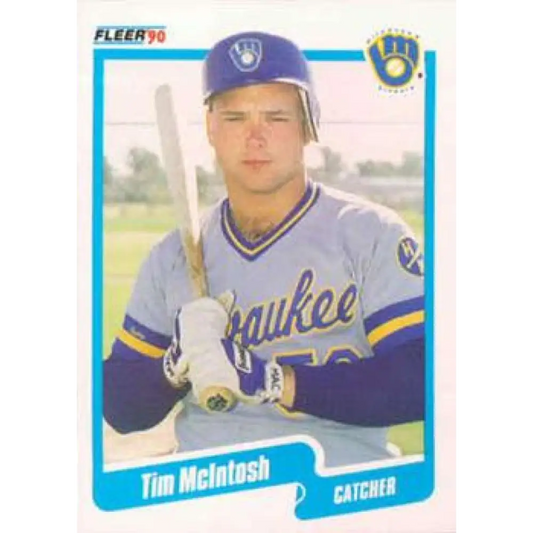 1990 Fleer #329 Tim McIntosh NM-MT RC Rookie Milwaukee Brewers Baseball Card Image 1
