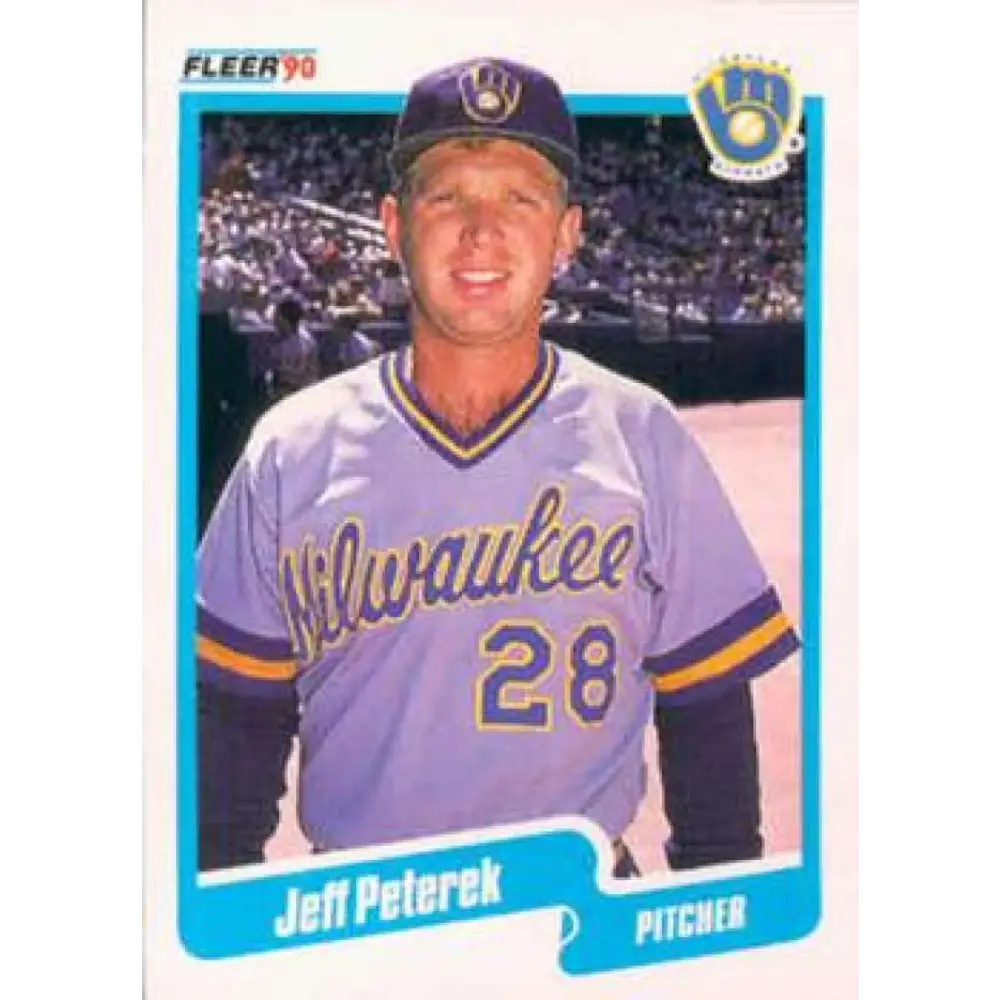 1990 Fleer #333 Jeff Peterek NM-MT RC Rookie Milwaukee Brewers Baseball Card Image 1